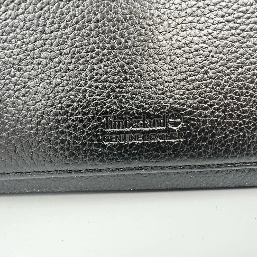 Timberland Pebbled Leather Black Wallet Women's Trifold Cardholder Clutch Flap